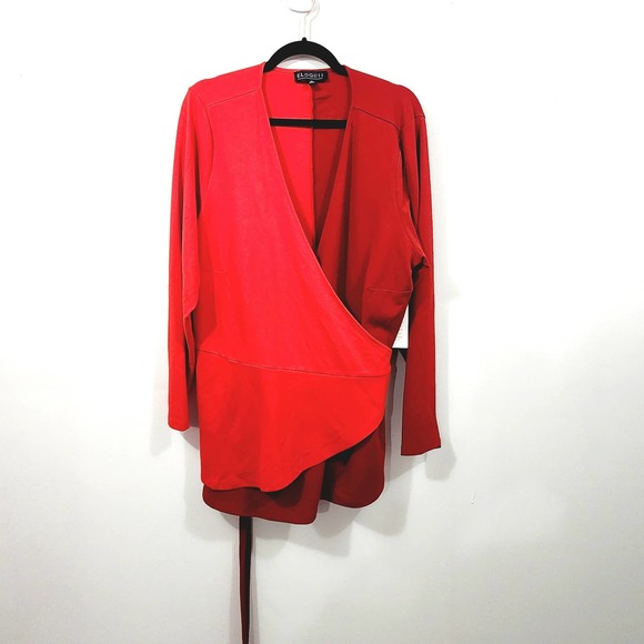 ELOQUII Colorblock Wrap Top Red Goji Berry Stretch Knit NWT Womens Size Plus 24W - Picture 2 of 14